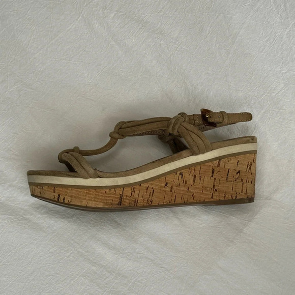 PRADA cork wedge tan suede sandals good condition designer platform size 5 - Picture 9 of 13